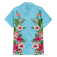 Hawaii Tropical Flowers Hawaiian Shirt Sky Blue Polynesian Tattoo Art LT05 - Polynesian Pride