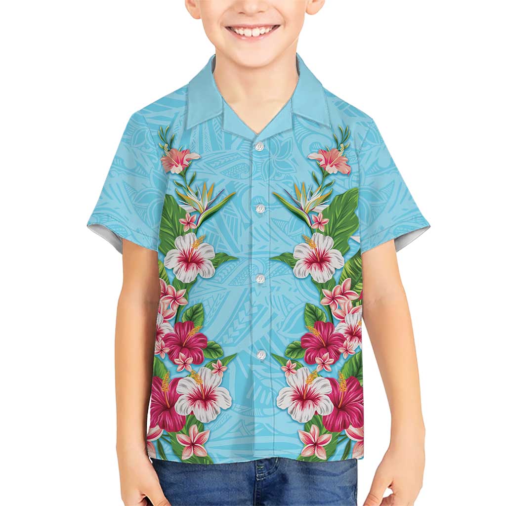 Hawaii Tropical Flowers Hawaiian Shirt Sky Blue Polynesian Tattoo Art LT05 - Polynesian Pride