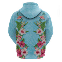 Hawaii Tropical Flowers Hoodie Sky Blue Polynesian Tattoo Art LT05 - Polynesian Pride