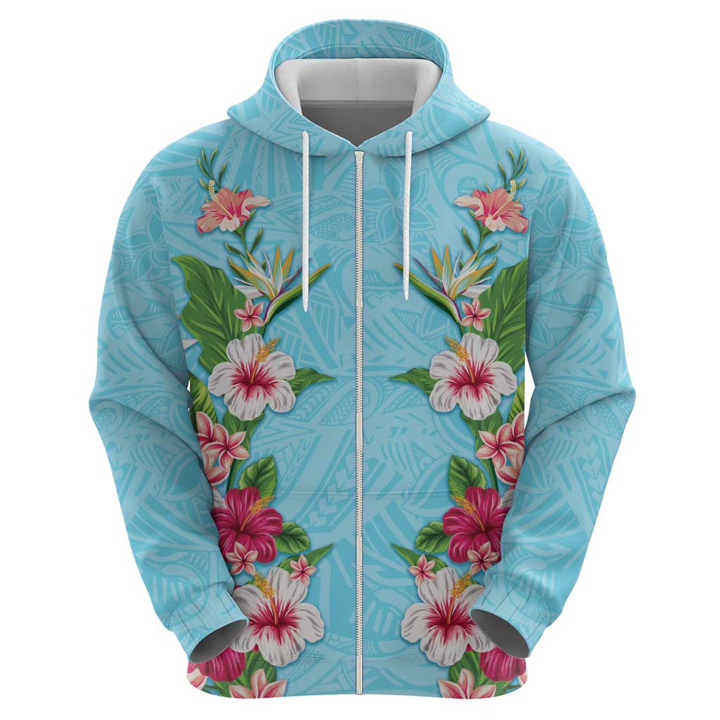 Hawaii Tropical Flowers Hoodie Sky Blue Polynesian Tattoo Art LT05 - Polynesian Pride