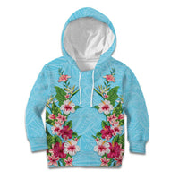 Hawaii Tropical Flowers Kid Hoodie Sky Blue Polynesian Tattoo Art