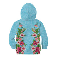 Hawaii Tropical Flowers Kid Hoodie Sky Blue Polynesian Tattoo Art