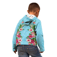Hawaii Tropical Flowers Kid Hoodie Sky Blue Polynesian Tattoo Art