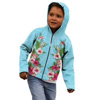 Hawaii Tropical Flowers Kid Hoodie Sky Blue Polynesian Tattoo Art