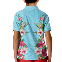 Hawaii Tropical Flowers Kid Polo Shirt Sky Blue Polynesian Tattoo Art LT05 - Polynesian Pride