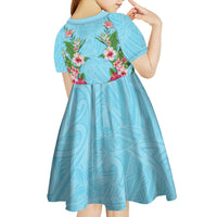 Hawaii Tropical Flowers Kid Short Sleeve Dress Sky Blue Polynesian Tattoo Art LT05 - Polynesian Pride