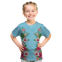 Hawaii Tropical Flowers Kid T Shirt Sky Blue Polynesian Tattoo Art LT05 Blue - Polynesian Pride