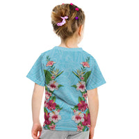 Hawaii Tropical Flowers Kid T Shirt Sky Blue Polynesian Tattoo Art LT05 - Polynesian Pride