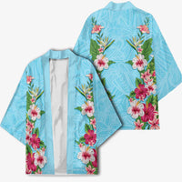 Hawaii Tropical Flowers Kimono Sky Blue Polynesian Tattoo Art LT05 - Polynesian Pride
