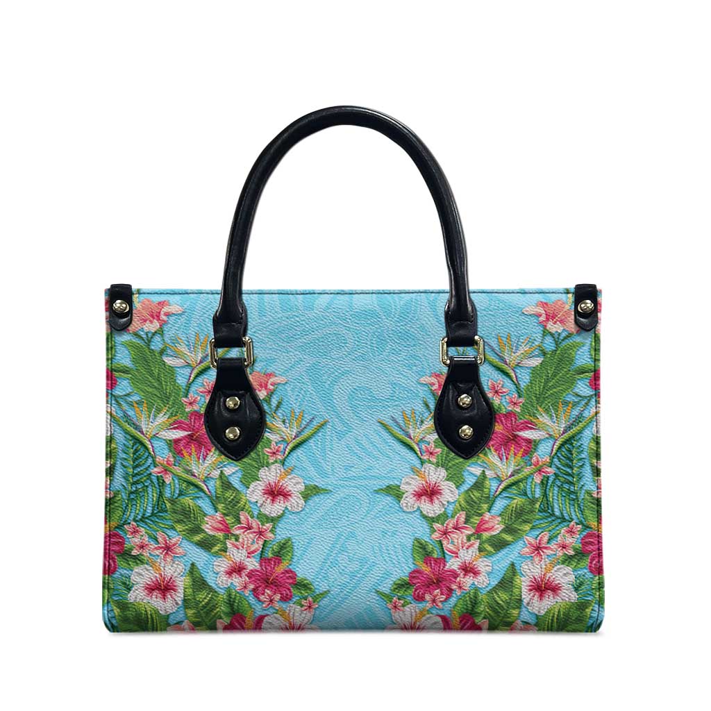 Hawaii Tropical Flowers Leather Bag Sky Blue Polynesian Tattoo Art LT05 - Polynesian Pride