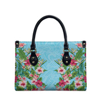 Hawaii Tropical Flowers Leather Bag Sky Blue Polynesian Tattoo Art LT05 - Polynesian Pride
