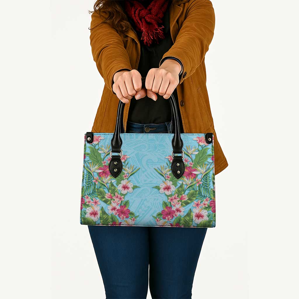 Hawaii Tropical Flowers Leather Bag Sky Blue Polynesian Tattoo Art LT05 - Polynesian Pride