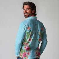 Hawaii Tropical Flowers Long Sleeve Polo Shirt Sky Blue Polynesian Tattoo Art LT05 - Polynesian Pride
