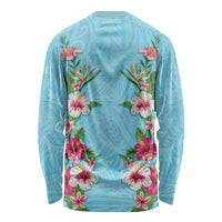 Hawaii Tropical Flowers Long Sleeve Shirt Sky Blue Polynesian Tattoo Art LT05 - Polynesian Pride