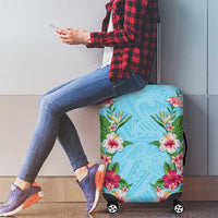 Hawaii Tropical Flowers Luggage Cover Sky Blue Polynesian Tattoo Art LT05 - Polynesian Pride
