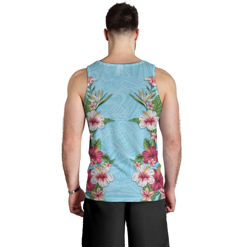 Hawaii Tropical Flowers Men Tank Top Sky Blue Polynesian Tattoo Art LT05 - Polynesian Pride