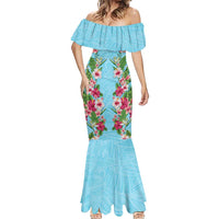 Hawaii Tropical Flowers Mermaid Dress Sky Blue Polynesian Tattoo Art LT05 - Polynesian Pride