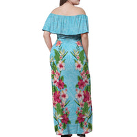 Hawaii Tropical Flowers Off Shoulder Maxi Dress Sky Blue Polynesian Tattoo Art LT05 - Polynesian Pride