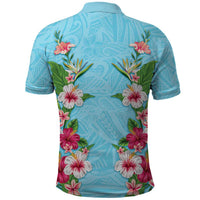 Hawaii Tropical Flowers Polo Shirt Sky Blue Polynesian Tattoo Art LT05 - Polynesian Pride
