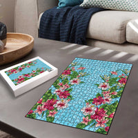 Hawaii Tropical Flowers Puzzle Sky Blue Polynesian Tattoo Art LT05 - Polynesian Pride