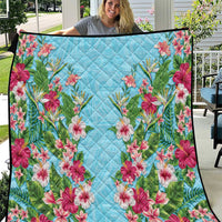 Hawaii Tropical Flowers Quilt Sky Blue Polynesian Tattoo Art LT05 Blue - Polynesian Pride