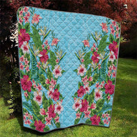 Hawaii Tropical Flowers Quilt Sky Blue Polynesian Tattoo Art LT05 - Polynesian Pride