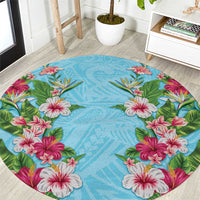 Hawaii Tropical Flowers Round Carpet Sky Blue Polynesian Tattoo Art LT05 Blue - Polynesian Pride