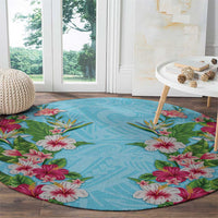 Hawaii Tropical Flowers Round Carpet Sky Blue Polynesian Tattoo Art LT05 - Polynesian Pride