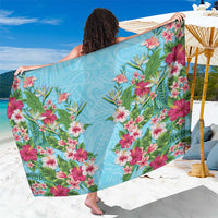 Hawaii Tropical Flowers Sarong Sky Blue Polynesian Tattoo Art LT05 One Size 44 x 66 inches Blue - Polynesian Pride