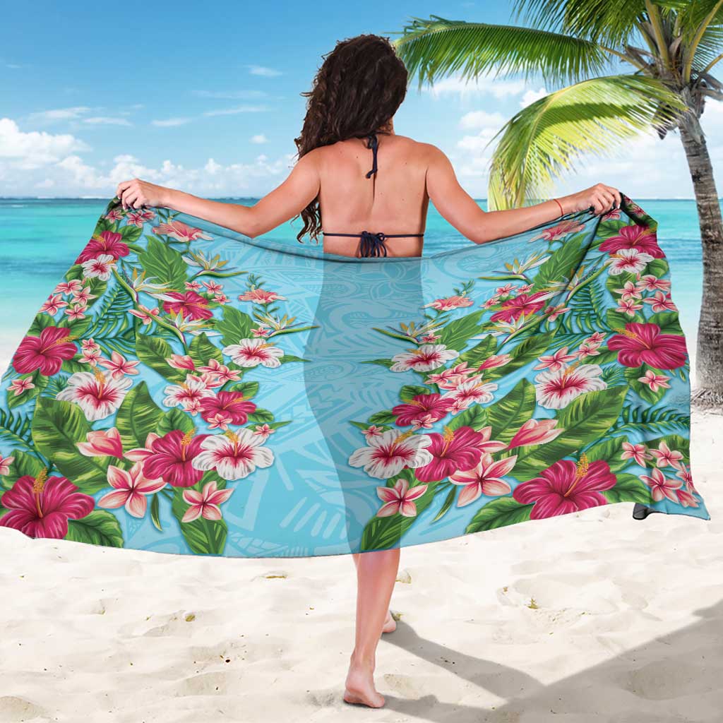 Hawaii Tropical Flowers Sarong Sky Blue Polynesian Tattoo Art LT05 - Polynesian Pride