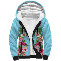 Hawaii Tropical Flowers Sherpa Hoodie Sky Blue Polynesian Tattoo Art LT05 Unisex Blue - Polynesian Pride