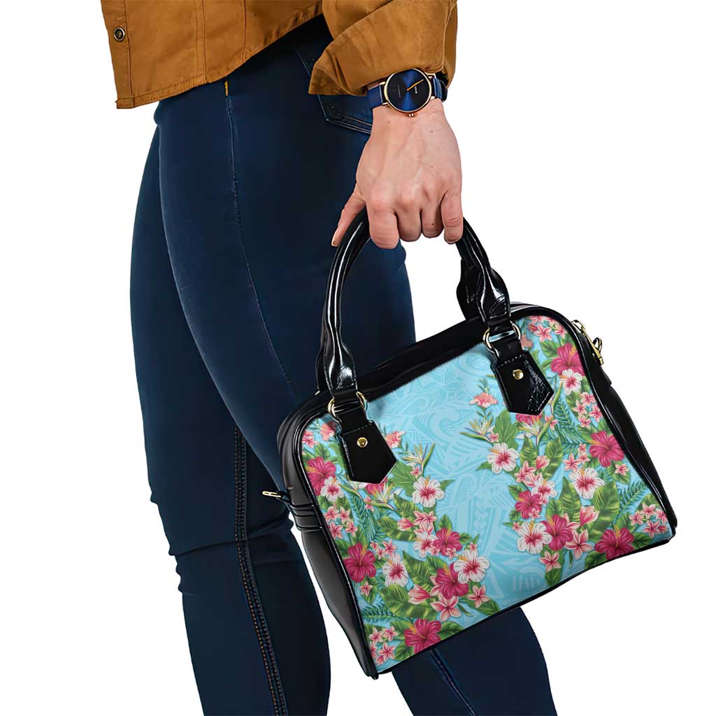 Hawaii Tropical Flowers Shoulder Handbag Sky Blue Polynesian Tattoo Art LT05 - Polynesian Pride