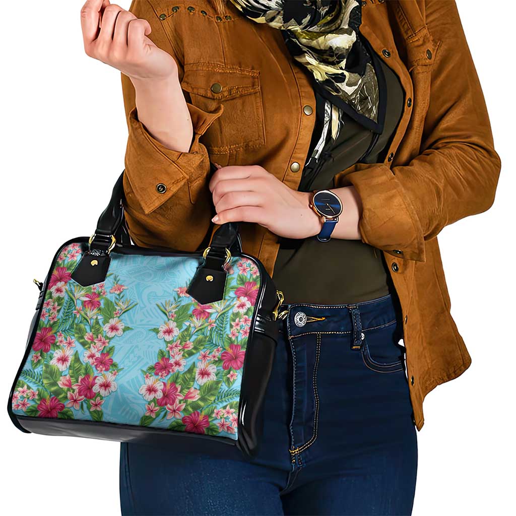 Hawaii Tropical Flowers Shoulder Handbag Sky Blue Polynesian Tattoo Art LT05 - Polynesian Pride