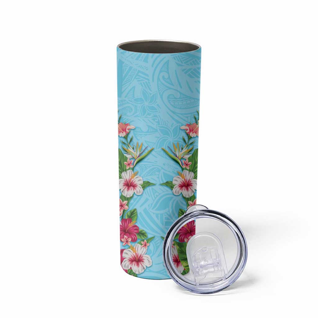 Hawaii Tropical Flowers Skinny Tumbler Sky Blue Polynesian Tattoo Art LT05 - Polynesian Pride