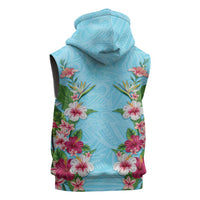 Hawaii Tropical Flowers Sleeveless Hoodie Sky Blue Polynesian Tattoo Art LT05 - Polynesian Pride