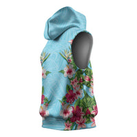 Hawaii Tropical Flowers Sleeveless Hoodie Sky Blue Polynesian Tattoo Art LT05 - Polynesian Pride