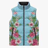 Hawaii Tropical Flowers Sleeveless Puffer Jacket Sky Blue Polynesian Tattoo Art LT05 Unisex Blue - Polynesian Pride