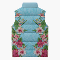 Hawaii Tropical Flowers Sleeveless Puffer Jacket Sky Blue Polynesian Tattoo Art LT05 - Polynesian Pride