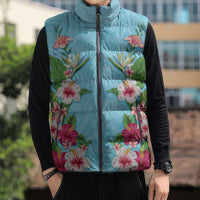 Hawaii Tropical Flowers Sleeveless Puffer Jacket Sky Blue Polynesian Tattoo Art LT05 - Polynesian Pride