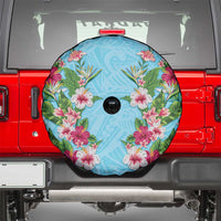 Hawaii Tropical Flowers Spare Tire Cover Sky Blue Polynesian Tattoo Art LT05 - Polynesian Pride
