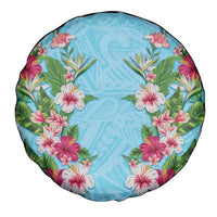 Hawaii Tropical Flowers Spare Tire Cover Sky Blue Polynesian Tattoo Art LT05 - Polynesian Pride