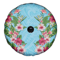 Hawaii Tropical Flowers Spare Tire Cover Sky Blue Polynesian Tattoo Art LT05 - Polynesian Pride