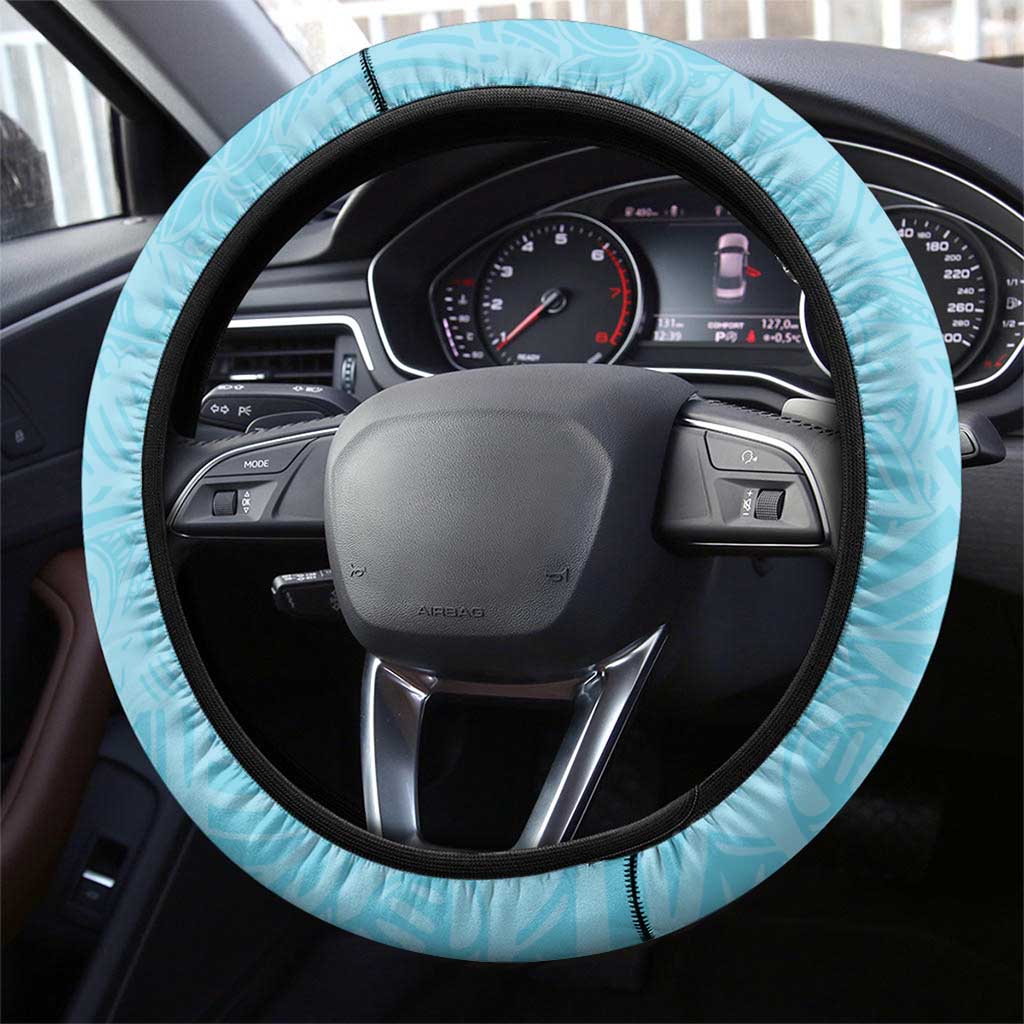 Hawaii Tropical Flowers Steering Wheel Cover Sky Blue Polynesian Tattoo Art LT05 - Polynesian Pride