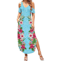 Hawaii Tropical Flowers Summer Maxi Dress Sky Blue Polynesian Tattoo Art LT05 Women Blue - Polynesian Pride