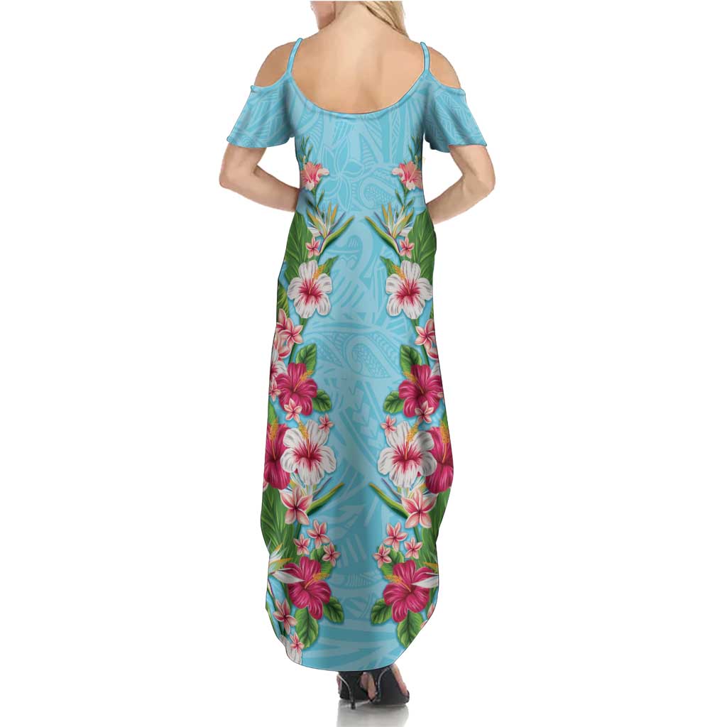 Hawaii Tropical Flowers Summer Maxi Dress Sky Blue Polynesian Tattoo Art LT05 - Polynesian Pride