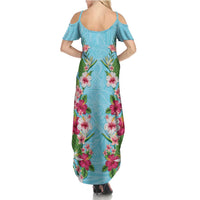 Hawaii Tropical Flowers Summer Maxi Dress Sky Blue Polynesian Tattoo Art LT05 - Polynesian Pride