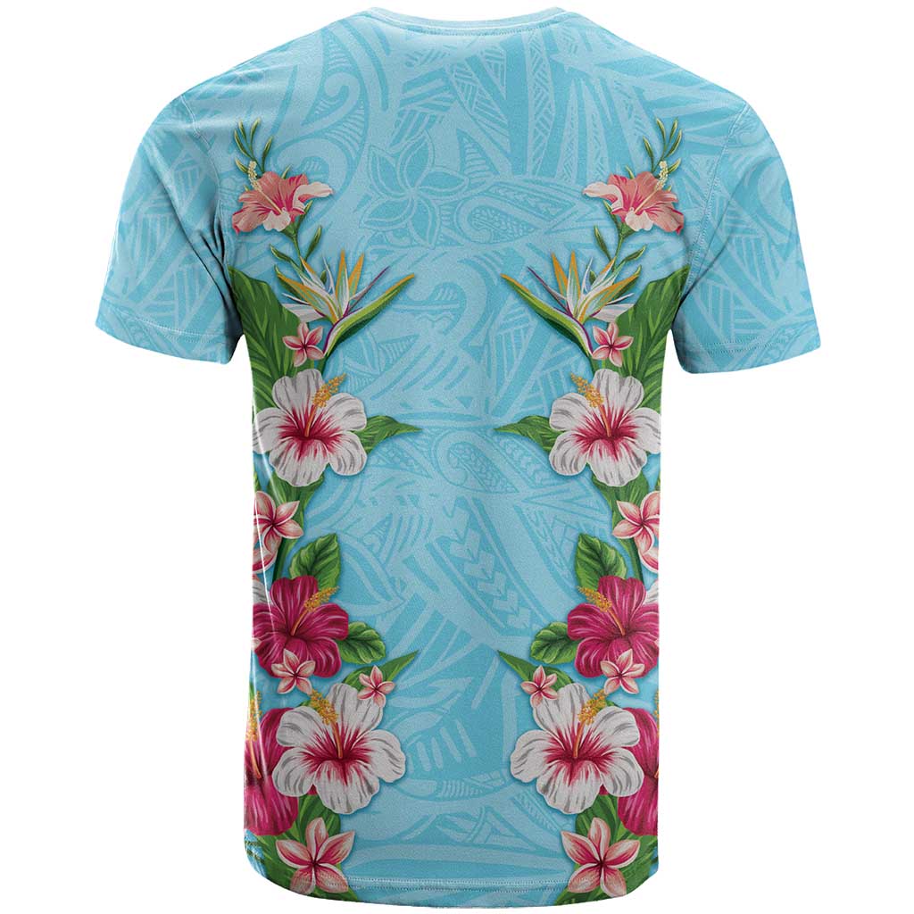 Hawaii Tropical Flowers T Shirt Sky Blue Polynesian Tattoo Art LT05 - Polynesian Pride