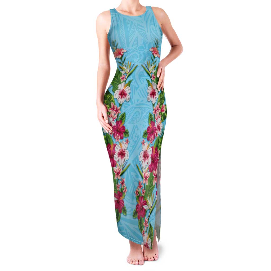 Hawaii Tropical Flowers Tank Maxi Dress Sky Blue Polynesian Tattoo Art LT05 Women Blue - Polynesian Pride