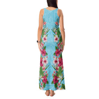 Hawaii Tropical Flowers Tank Maxi Dress Sky Blue Polynesian Tattoo Art LT05 - Polynesian Pride