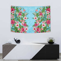 Hawaii Tropical Flowers Tapestry Sky Blue Polynesian Tattoo Art LT05 - Polynesian Pride